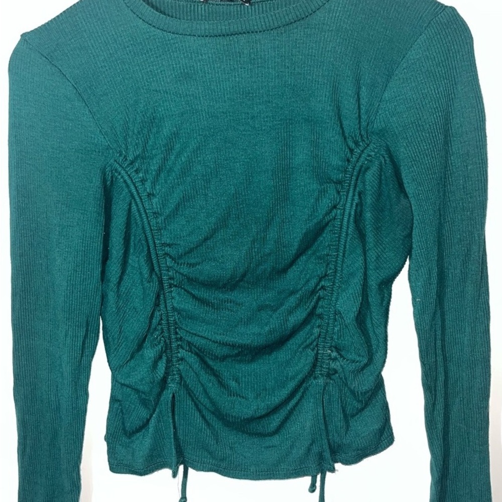 Elegant Teal Ruched Long Sleeve Top